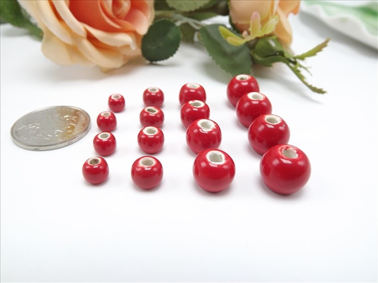 Big red beads bright red ceramic beads porcelain beads Chinese knot accessories large mail eye 6 mm ~ 12 mm