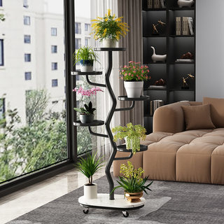 Wabi-sabi style mobile iron flower rack living room floor-standing multi-layer balcony flower rack storage rack succulent flower pot bracket