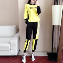 Sports Leisure set women autumn and winter 2020 new fashion loose Korean long sleeve plus velvet sweater foreign style two-piece set