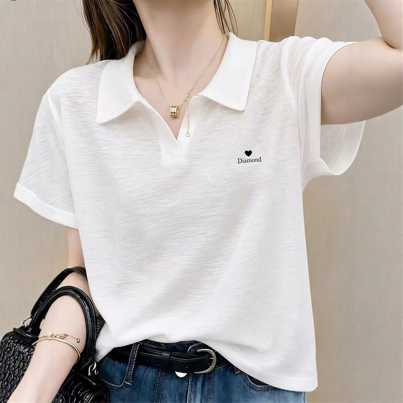 Bamboo Cotton Polo Shirt for Women, White Short-Sleeved T-Shirt for Women, 2026 New Summer Loose Casual Top That Covers the Flesh and Looks Slimming Bamboo Cotton Polo Shirt for Women, White Short-Sleeved T-Shirt for Women, 2026 New Summer Loose Casual Top That Covers the Flesh and Looks Slimming