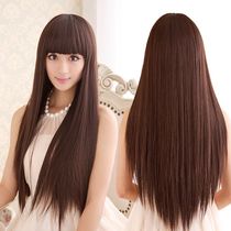 Wig female long straight temperament black long hair Qi bangs fluffy natural sweet cute wig set ladies hairstyle