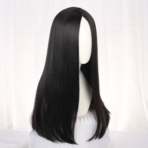 Medium point wig Long straight hair girl round face Invisible incognito repair face Medium point full head head cover Korean straight hair fake hair