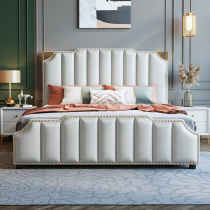 Light luxury Italian zhen leather bed 1 8 meters of small-sized master bedroom modern minimalist soft on marital bed high Box storage double bed