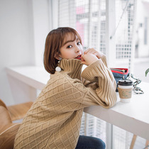 Star with the same 2021 autumn and winter new Korean loose turtleneck sweater womens side slit micro-lapped sleeve pullover bottoming shirt