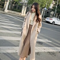 Double face cashmere dresses woman autumn winter 2021 new Korean version of high-end temperament with a knee fur coat