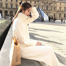 Star with the same 2021 spring and autumn new high-end turtleneck womens sweater loose over-the-knee wool knitted bottoming dress