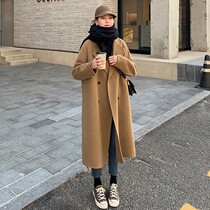 High end double face cashmere big coat woman in the middle of 2022 autumn and winter new temperament Herbena camel fur coat