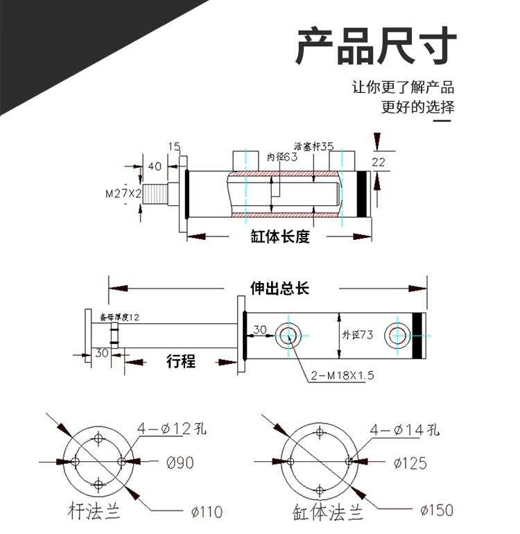 Mặt bích hai chiều xi lanh thủy lực FA50 3 tấn hỗ trợ máy đóng kiện củi áp lực nâng chân tùy chỉnh không theo tiêu chuẩn