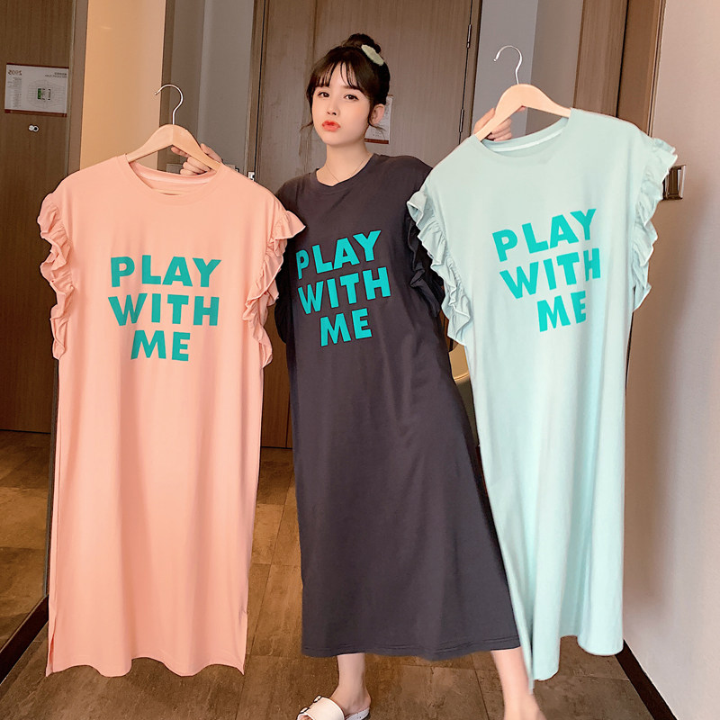 Korean version of the nightdress women's summer cotton one-piece pajamas students large size loose pregnant women sleeveless vest long skirt home service