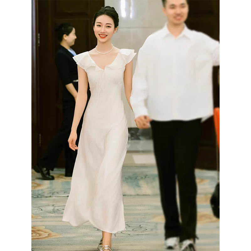 White Dress for Marriage Registration, Engagement Dress, Can Be Worn Casually, High-End Feel, Birthday Party White Dress, Summer