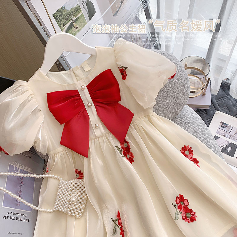 Girls Dress Summer Sense Small Girl Snow Spinning Sleeve Children's Princess New Summer Dress