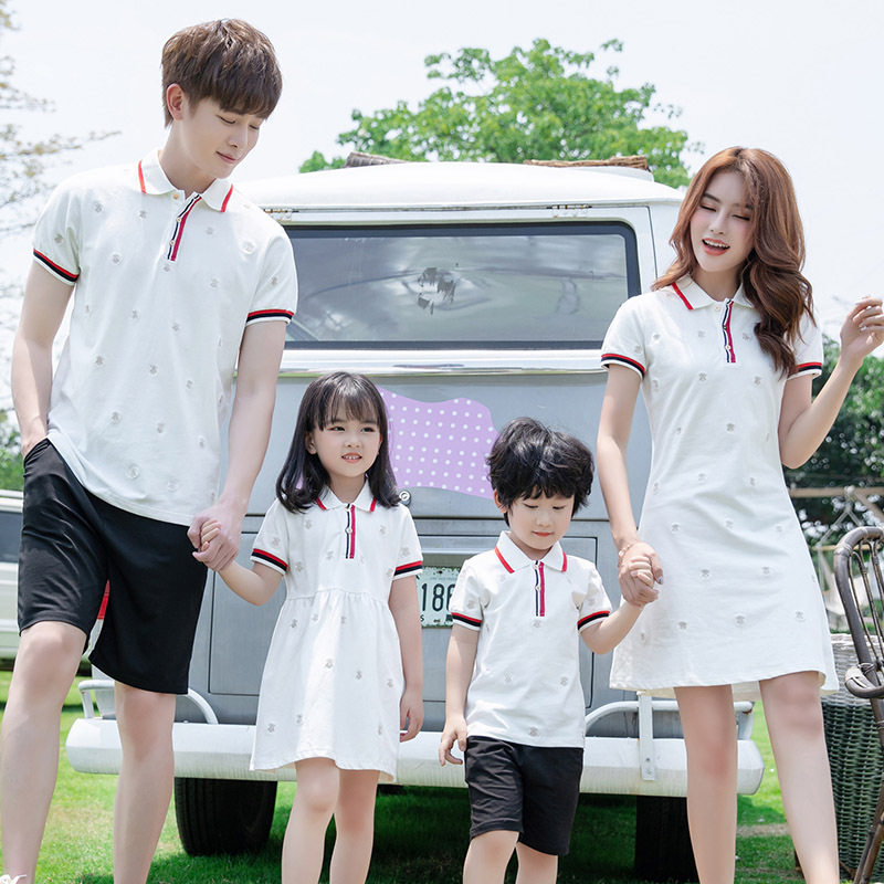 A family of four parent-child summer dress short-sleeved suit mother and daughter dress new summer skirt girls polo dress fried