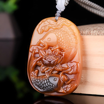 Natural Yunnan Huanglong Jade Goldfish Lotus Pendant Mens and Womens Necklace Pendant Year after Year Ping An Brand