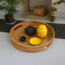 Vietnamese rattan tray tea tray round storage tray hand-woven vintage tea set pastoral style Oval Chinese trumpet