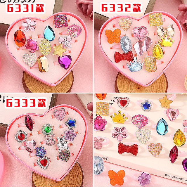 ແຫວນເດັກນ້ອຍຍິງ Princess Imitation Diamond Crystal Cute Non-toy Baby Toddler Gift Cartoon Gemstone Set