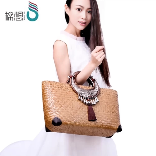 Вместительная и большая соломенная пляжная сумка через плечо, изысканный стиль, пляжный стиль, французский стиль