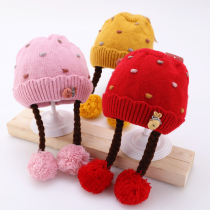 Baby girl hat winter 0-1 year old baby woolen hat cute princess autumn and winter braided girls knitted hat tide