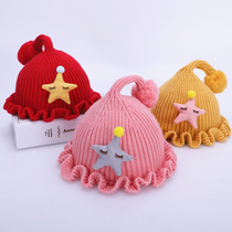 Winter baby hat Female baby wool hat 3-20 months 6 Autumn and winter cute knitted girl princess hat tide 0