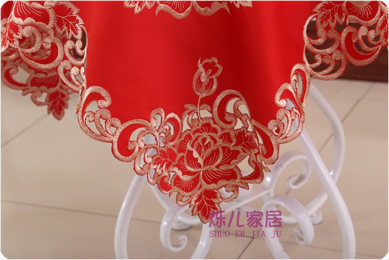 Shuoer nhà khăn trải bàn vải khăn trải bàn khăn trải bàn khăn trải bàn cà phê vải đỏ thêu rỗng đám cưới - Khăn trải bàn vải trải bàn