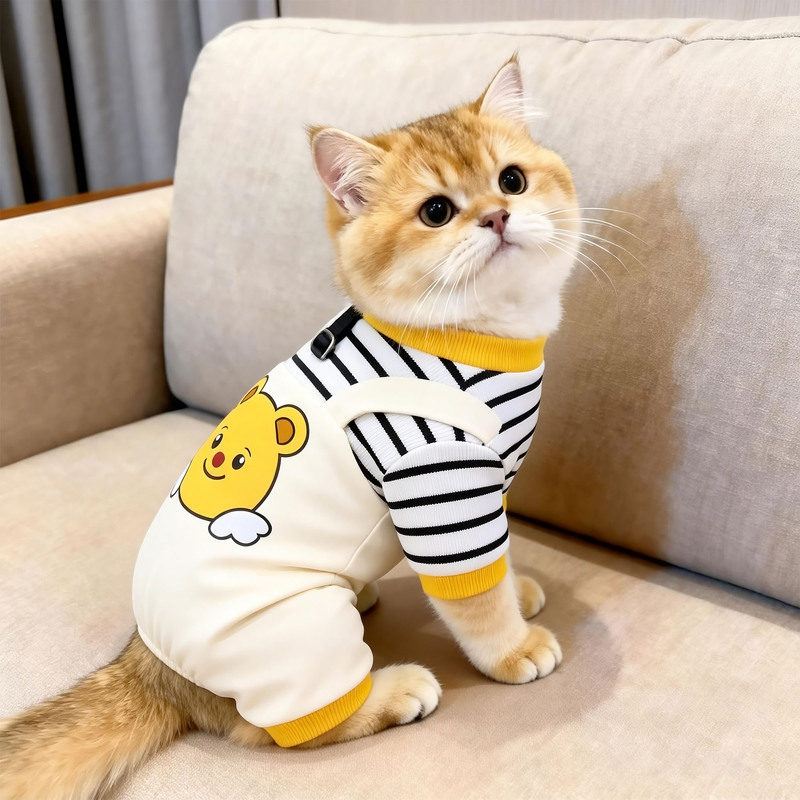Autumn Cat Clothes Cute Bear Four-Legged Outfit British Shorthair Devon Rex Golden Tabby Pet Kitten Leashable Winter Wear