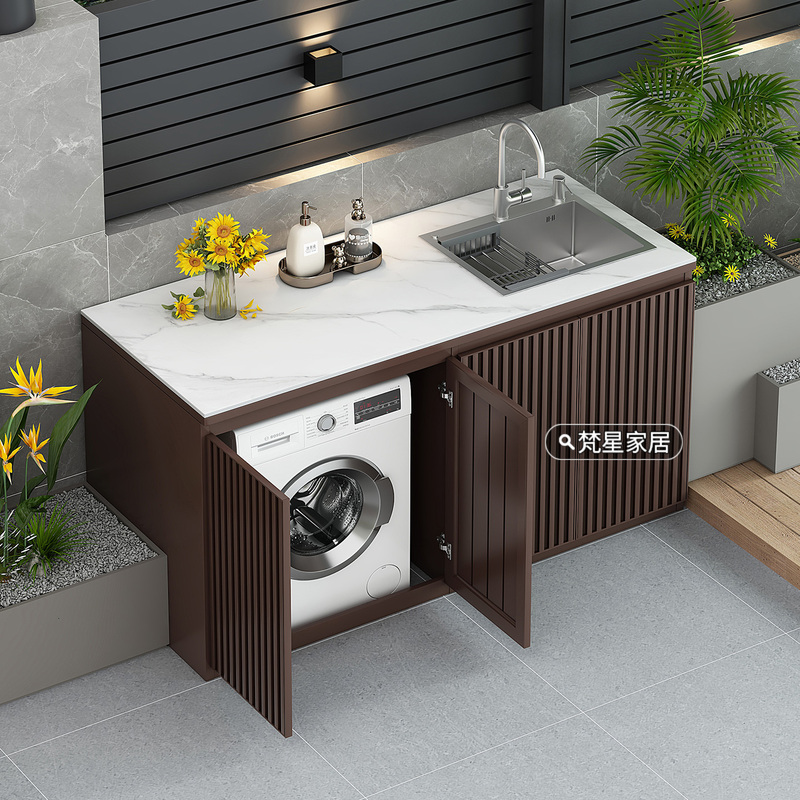 Outdoor All-Aluminum Slate Washbasin Outdoor Villa Garden Waterproof Sun Protection Washing Machine Integrated Storage Cabinet
