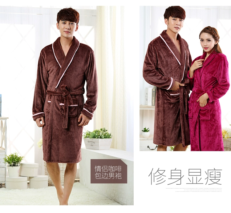 Flannel váy ngủ nữ mùa đông dày cộng với áo choàng lông cừu dài san hô vài đôi nam ngủ áo ngủ nữ mùa thu áo choàng ngủ nam nữ