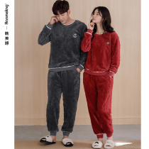 Coral fleece couple pajamas autumn winter long sleeves thickened plus fleece flannel mens and womens homewear winter plus size set