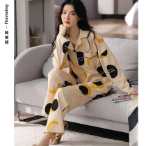 2022 new pajamas womens spring and autumn season long sleeves Korean version lapels plus size homewear cotton cardigan set autumn and winter