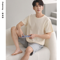 Mens Pajamas Summer Thin Cotton Simple Youth Plus Size Homewear Summer Short Sleeves Shorts Mens Set