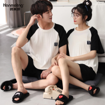 Pajamas couple summer thin cotton can be worn outside the homewear summer mens and womens short sleeves shorts home cotton set