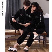 Coral fleece couple pajamas women winter thickened plus fleece fashion black flannel mens loungewear fall winter set