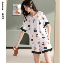 2022 new pajamas womens summer cotton two-piece summer short-sleeved shorts oversized cotton homewear set