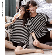 2022 New Couples Pajamas Summer Cotton Striped Shorts Shorts Loungewear Mens And Womens Thin Plus Size Set