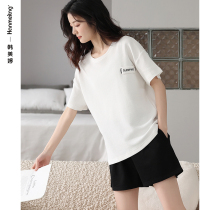 Pajamas Womens Summer Cotton 2022 New Simple Short-sleeved Shorts Loungewear can be worn outside the summer two-piece set