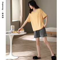 Pajamas Ladies Summer Cotton 2022 New Simple Short Sleeves Shorts Plus Size Homewear Summer Two Piece Set