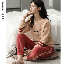 Coral fleece pajamas ladies autumn winter thickened plush pullet oversized warm flannel homewear winter set