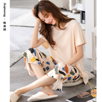 Cool Feeling Pajamas Lady 2022 New Summer Modale Short Sleeves Seven Pants Home Conserved Summer Big Code Suit