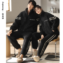 Couples pajamas womens autumn winter coral fleece thickened plus fleece warm winter mens plus size flannel homewear set