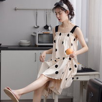 Sling nightdress womens summer thin cotton vest sleeveless loose size pregnant pajamas spring and summer long home wear