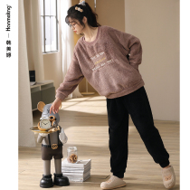 Pajamas women autumn and winter thick coral velvet pull-up student loungewear winter can wear flannel plus size suit