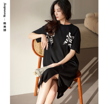 Nightdress women summer short sleeves 2022 new cotton Korean version loose mid-length pajamas summer can be worn outside the middle skirt