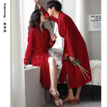 Newlywed couple nightgown spring and autumn long sleeve cotton medium long style bathrobe pajamas men and women autumn and winter wedding home wear