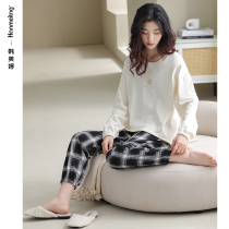 2022 new cotton pajamas womens spring and autumn long-sleeved homewear spring cotton plus size can be worn out set autumn model