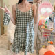 Stuck dress female summer short -sleeved pure cotton pajamas Korean version of cute loose sexy breast pad fresh student home service