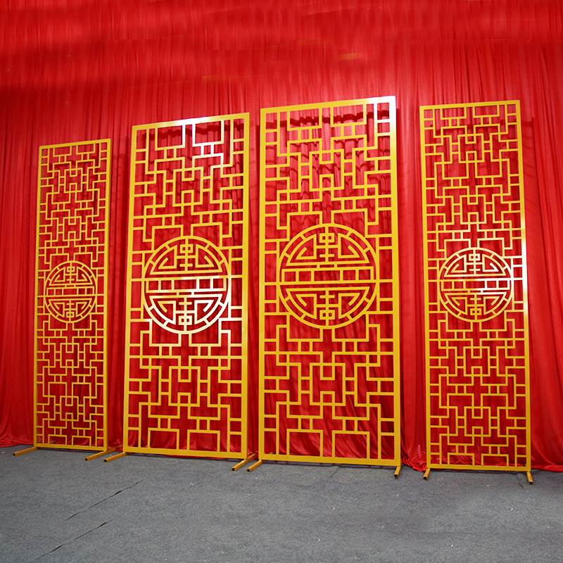 New new Chinese wedding props wrought iron screen carved hollow background Xiyingmen large stage decoration ornaments