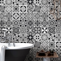 European-style Mediterranean black and white small tile stickers Kitchen Bathroom Bathroom Waterproof floor stickers Tile stickers Wall stickers