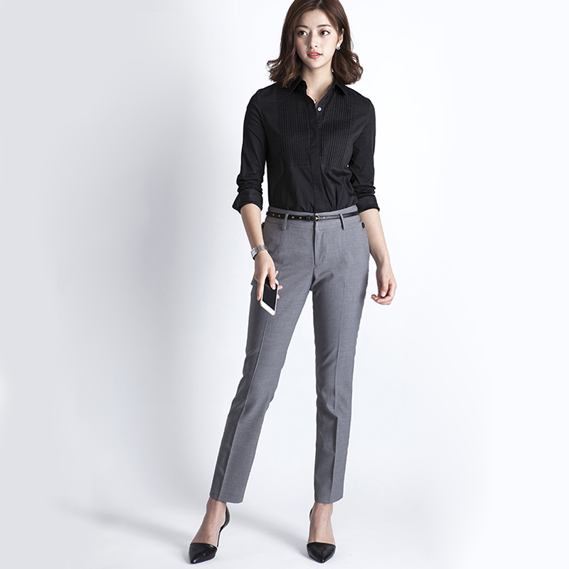 OFFIY-ELITE autumn and winter gray black thin high waist dress small feet professional trousers women