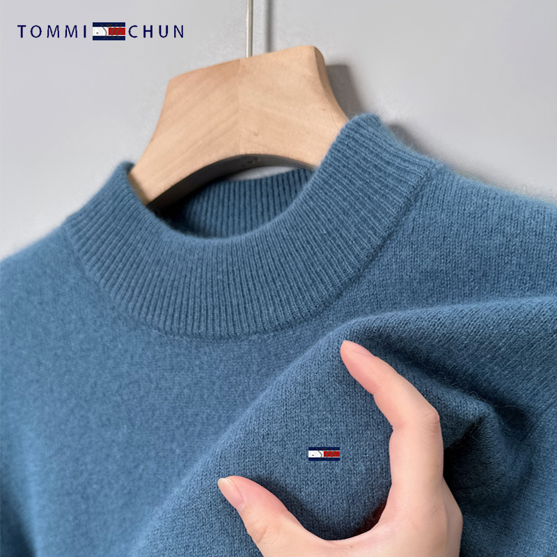 Authentic Tommy Wool Sweater Winter Men's Half-Turtleneck Wool Shirt Fashionable Casual Thickened Knitwear for Young and Middle-Aged Men