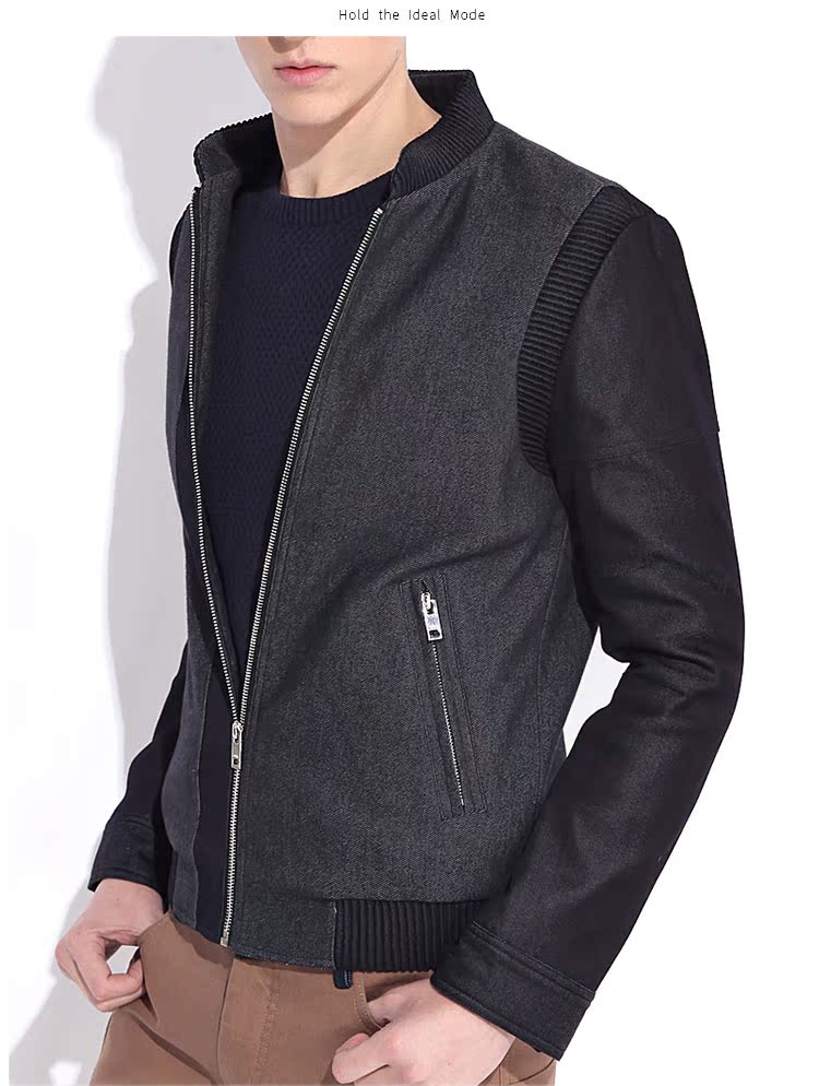 HIM Han Chong mùa thu và mùa đông nam mới giản dị Slim khâu áo khoác bông áo khoác nam áo giả hai mảnh áo jacket