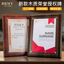 Wooden license plate customized crystal member honorary franchise trophy appointment letter enterprise award gold foil certificate